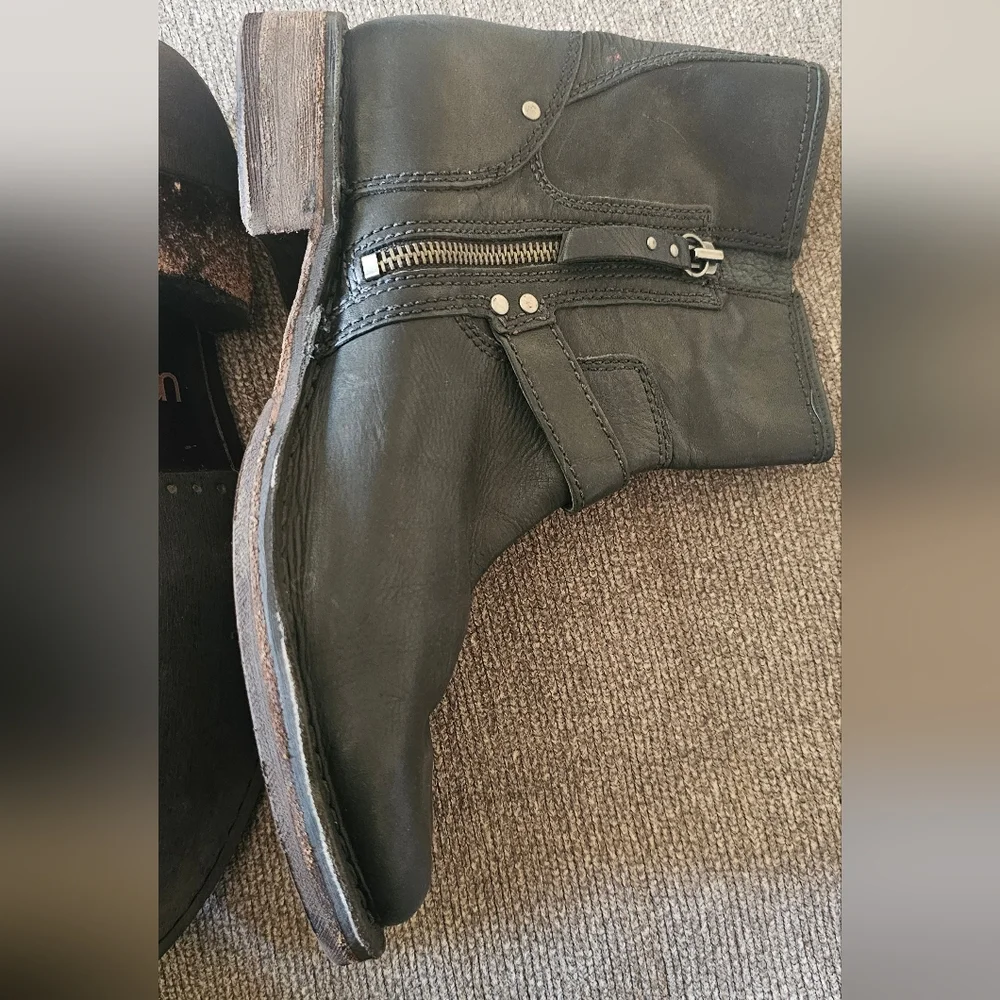 UGG Women's Black Leather Moto Boots - Picture 5 of 11